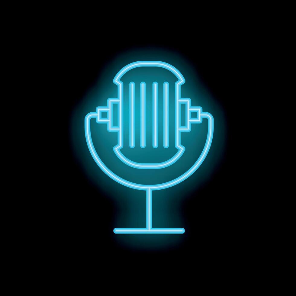 Neon icon of a studio microphone shining on black background vector