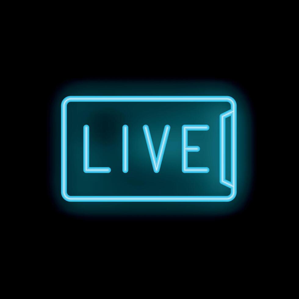 Blue neon sign showing the word live on black background vector