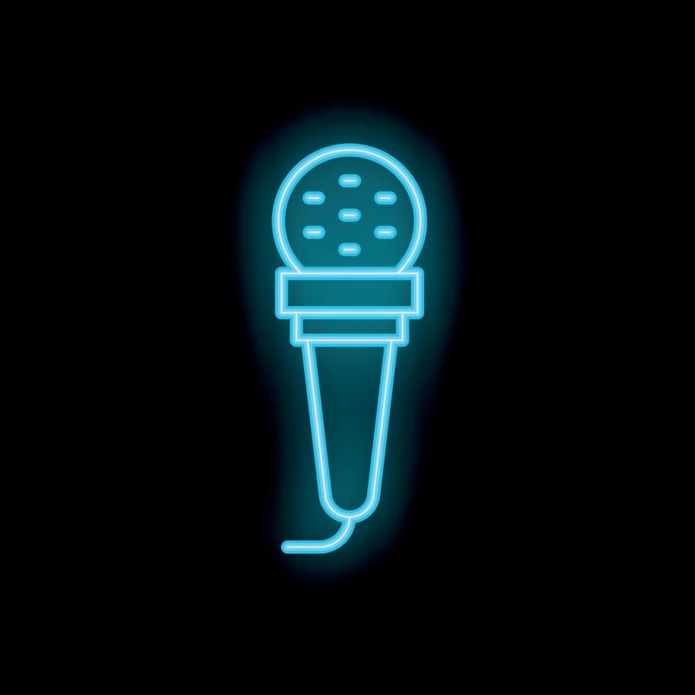 Blue neon microphone glowing on dark background vector