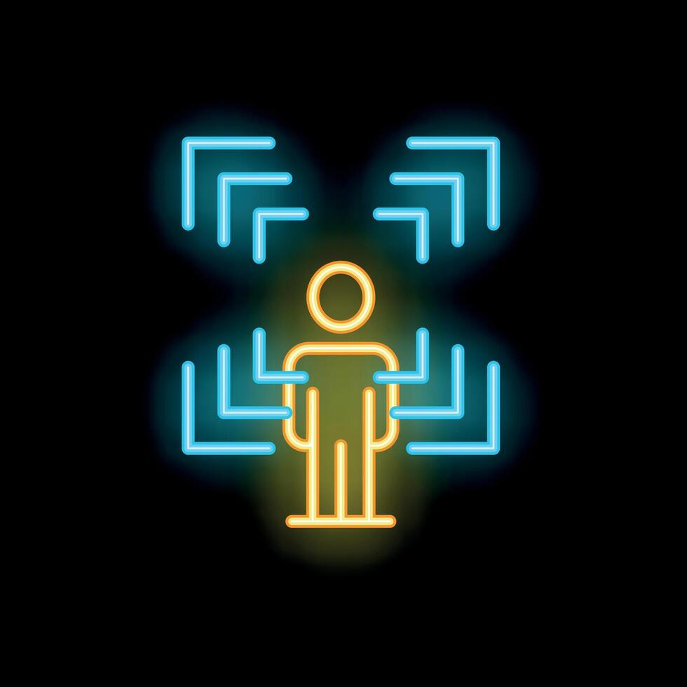 Neon sign representing man receiving data from multiple sources vector