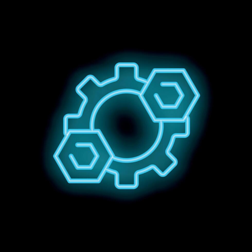 Neon blue gear and cogwheel rotating on black background vector