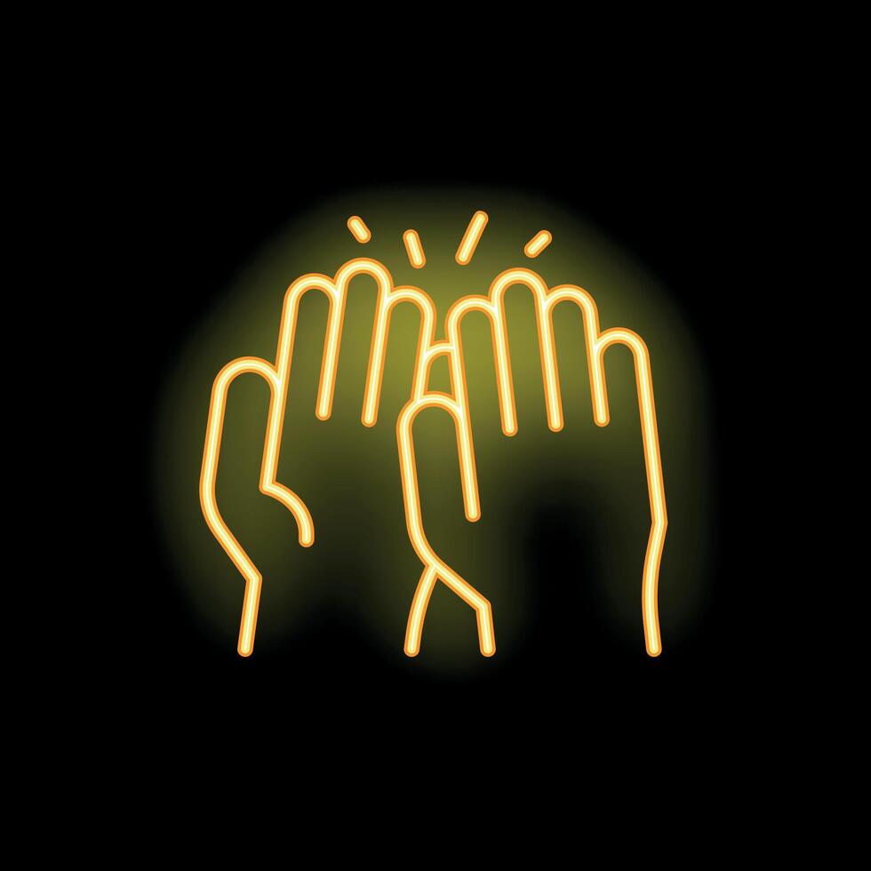 Neon icon of four hands clapping celebrating success vector