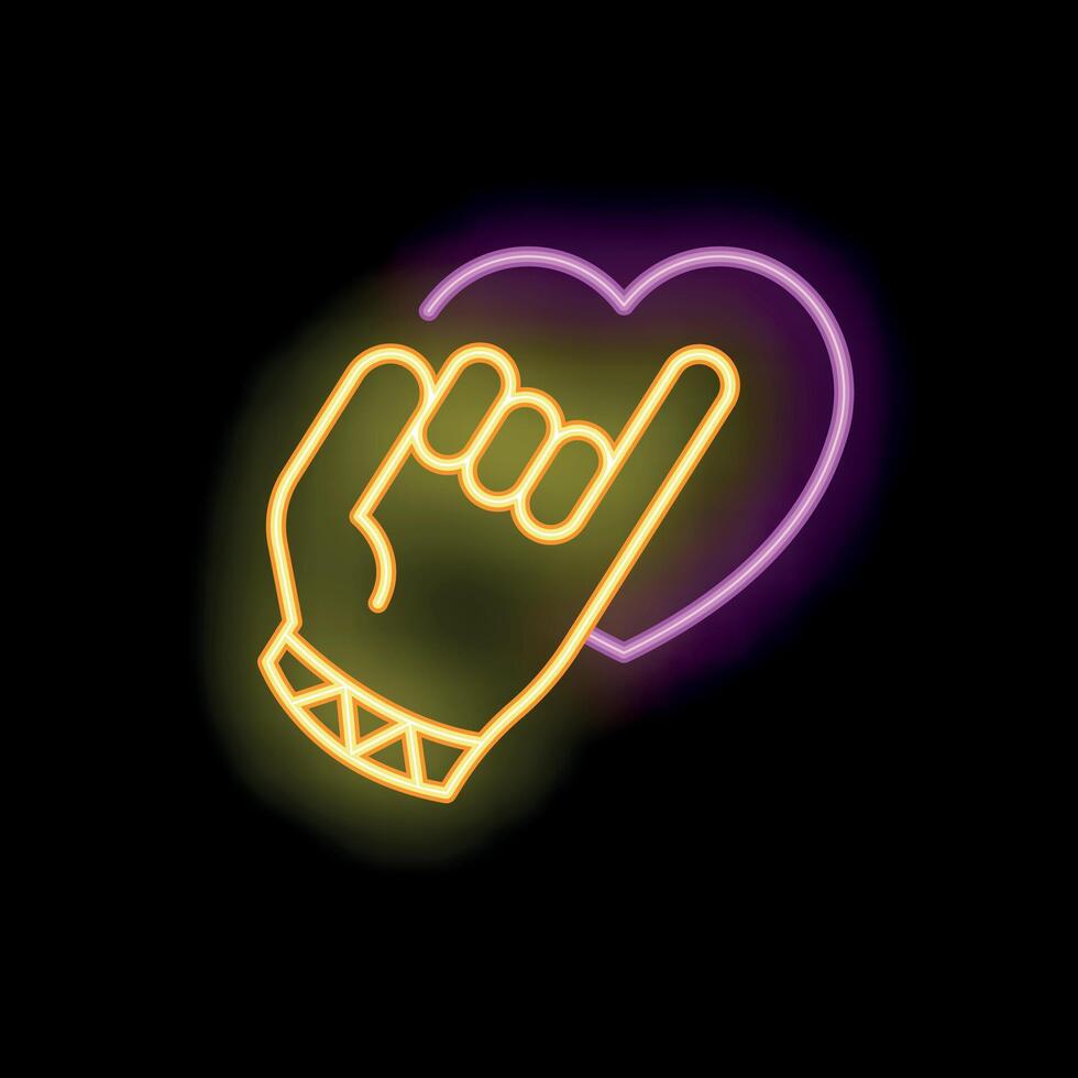 Neon hand making korean finger heart symbol with glowing heart shape vector