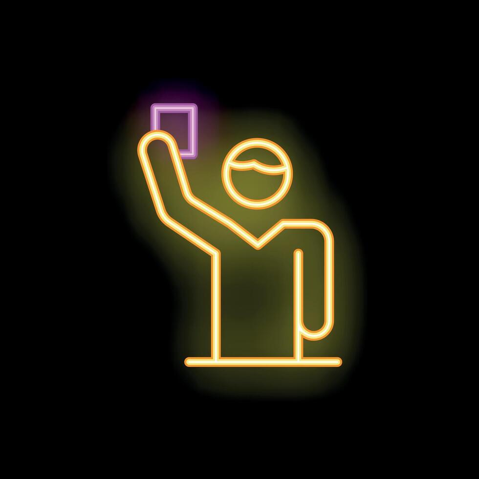 Referee showing red card neon sign on black background vector