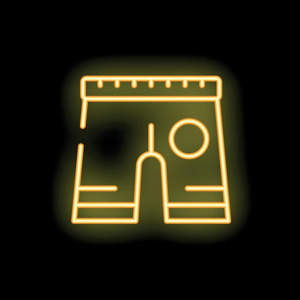 Neon yellow icon of tailor measuring shorts waist size vector