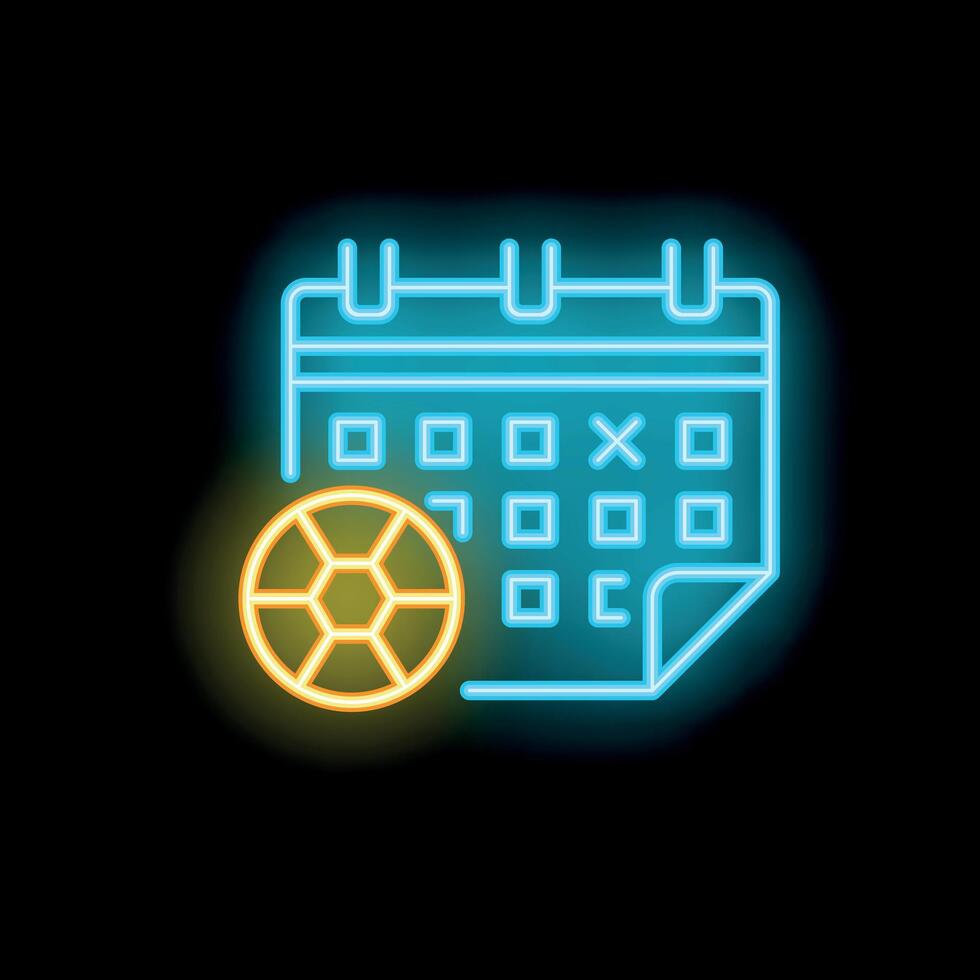 Neon icon of football ball and calendar representing football match schedule vector