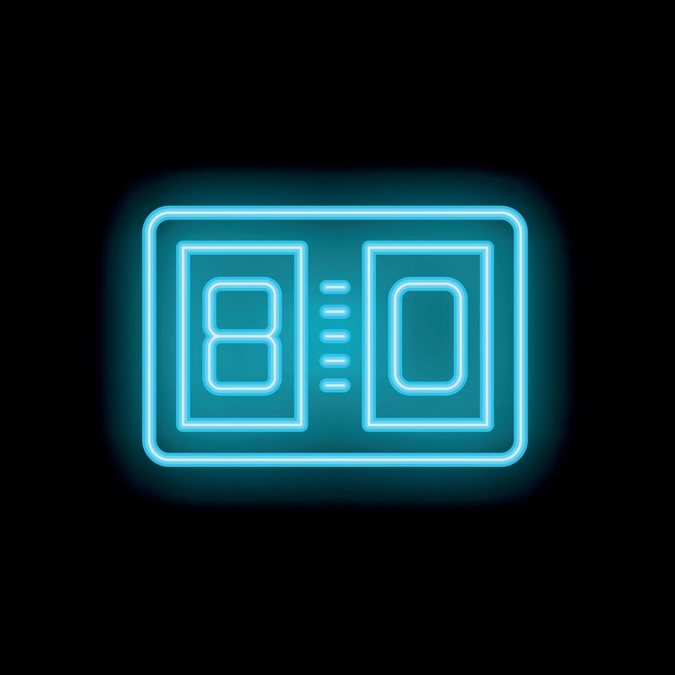 Neon icon of scoreboard showing eight to zero score vector