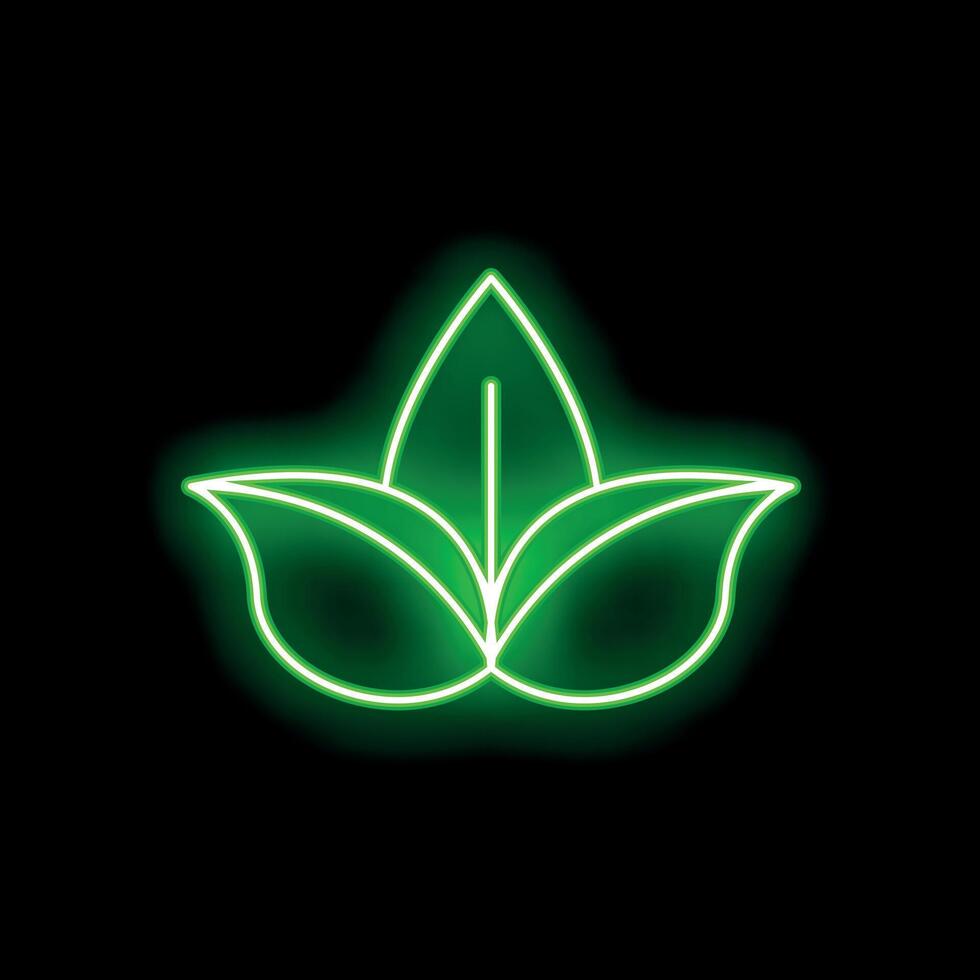 Green neon light glowing in the dark with three leaves symbolising nature vector