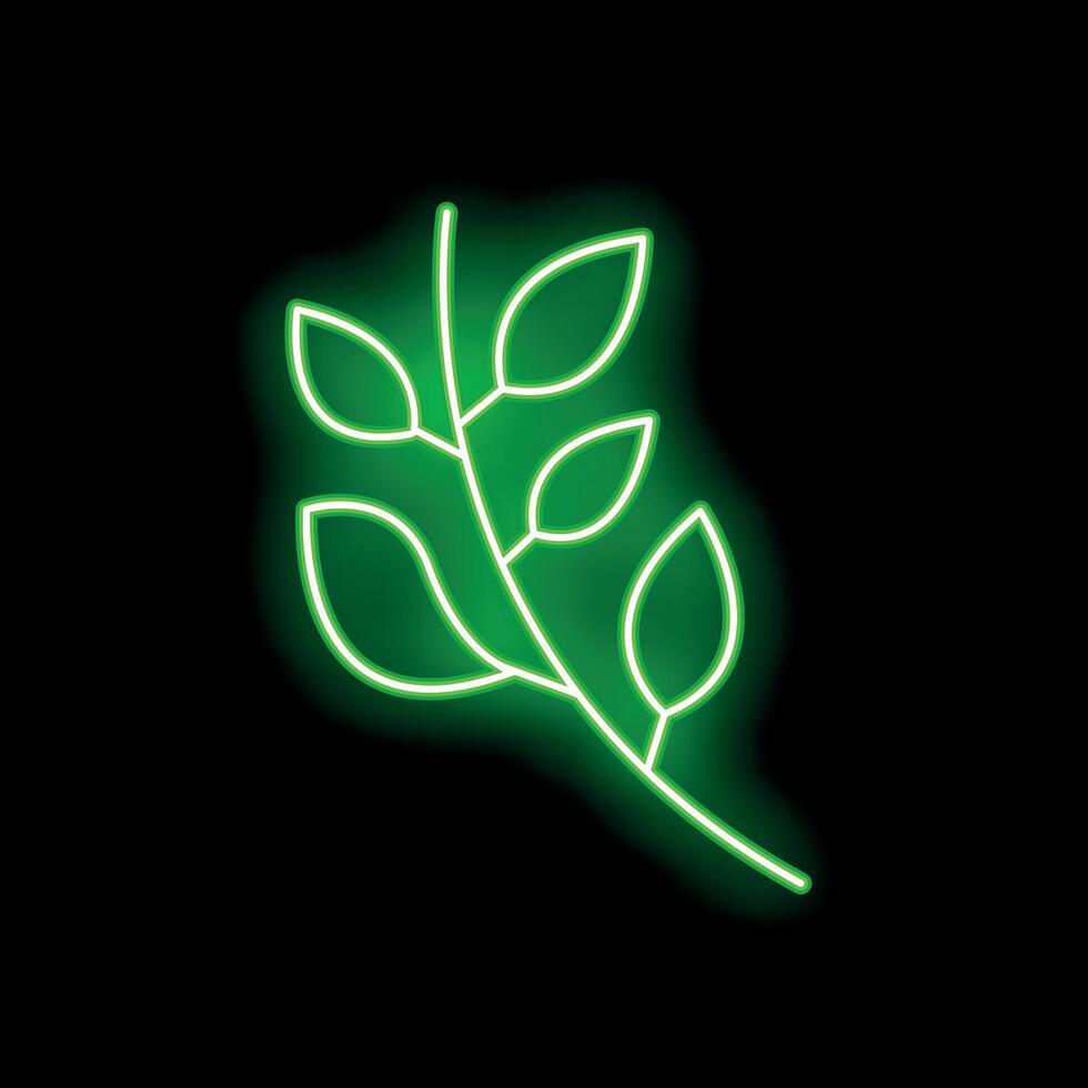 Green neon branch with leaves glowing on a dark background vector