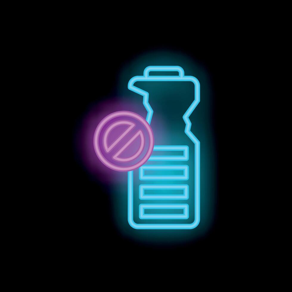Neon sign depicting plastic bottle with prohibition sign emphasizing environmental issues vector
