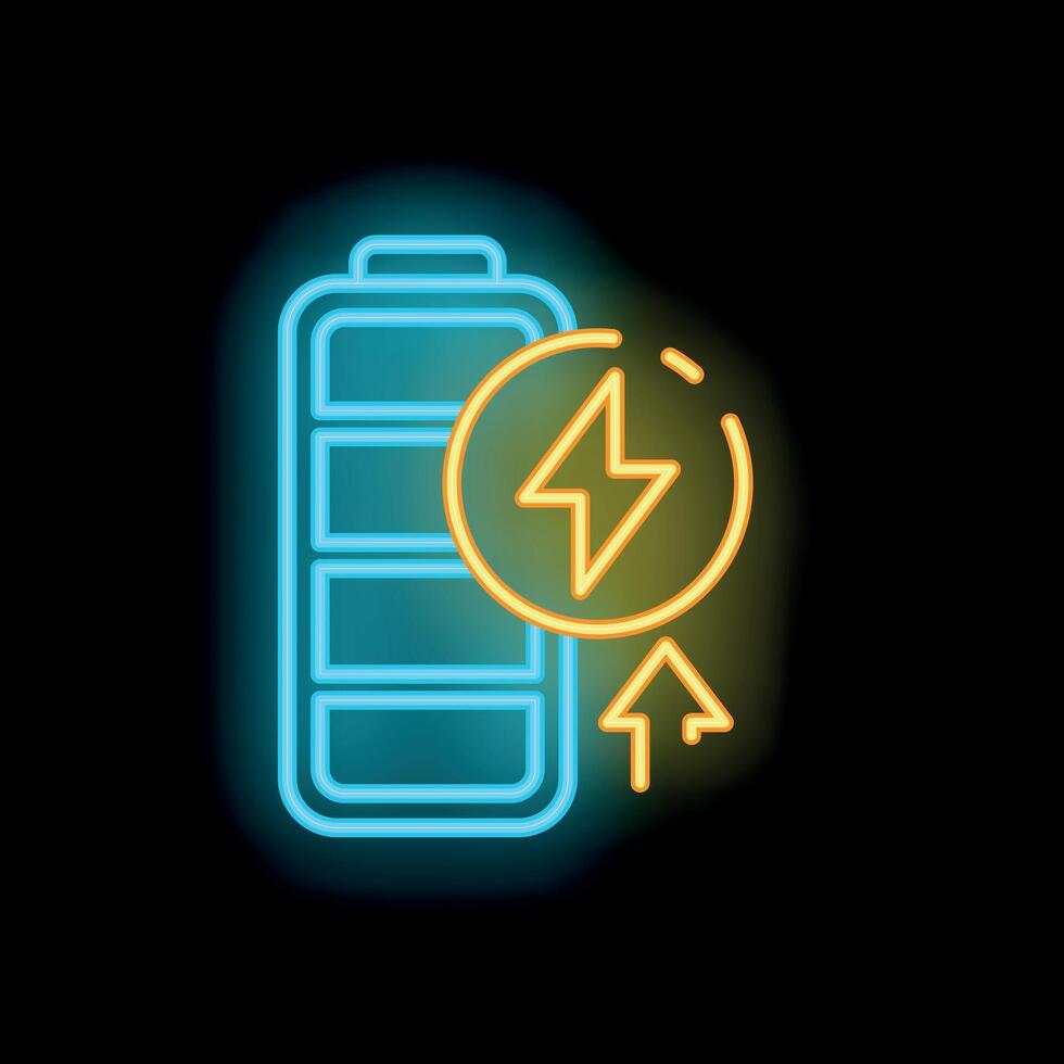 Neon battery icon showing wireless charging technology vector