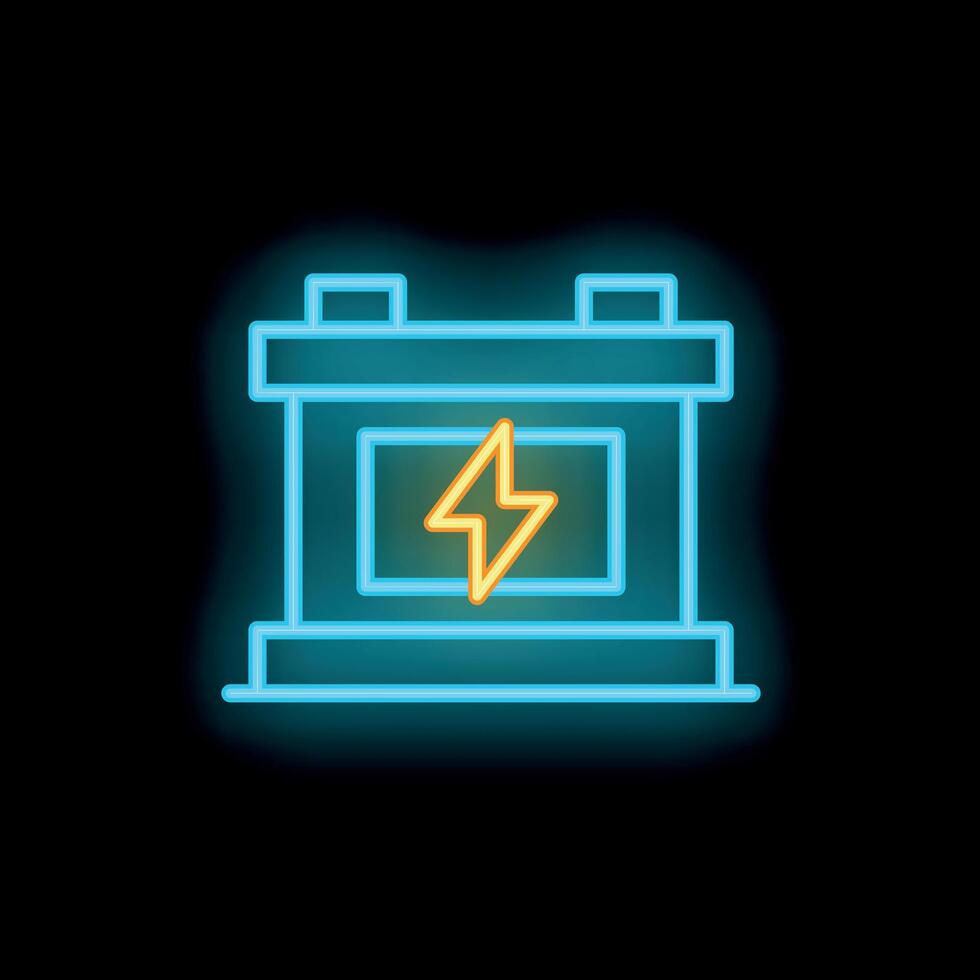 Neon car battery icon glowing on dark background vector