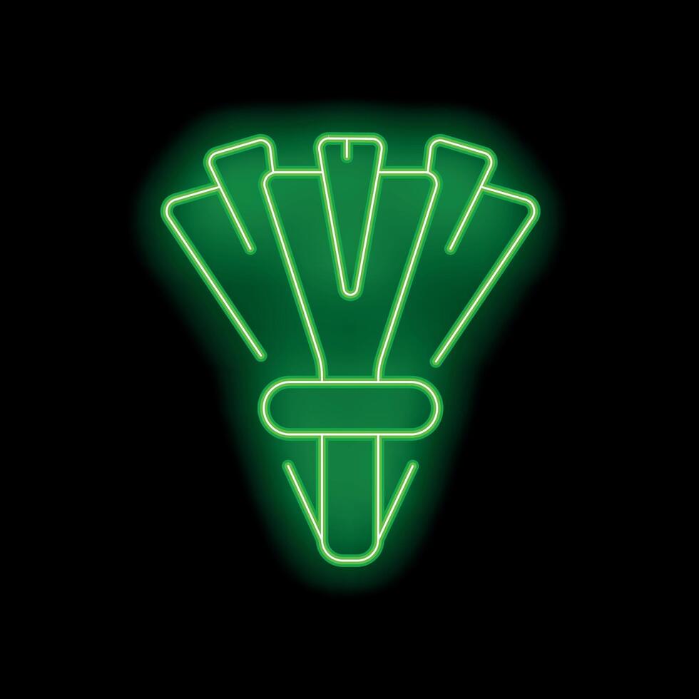 Green neon rake glowing on black background vector