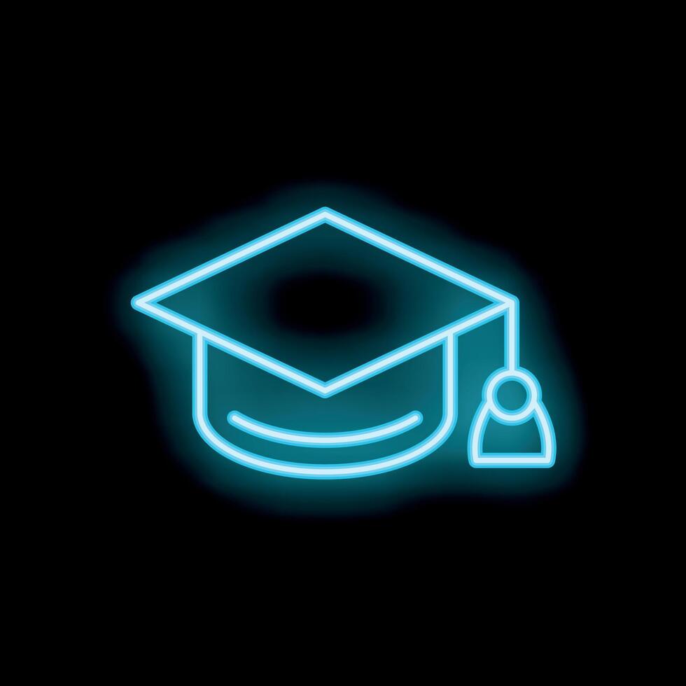 Neon graduation hat shining on black background symbolizing education vector