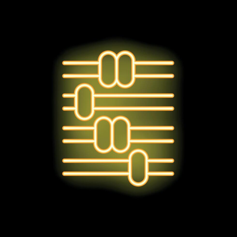 Yellow neon icon of a mixing board representing music production vector
