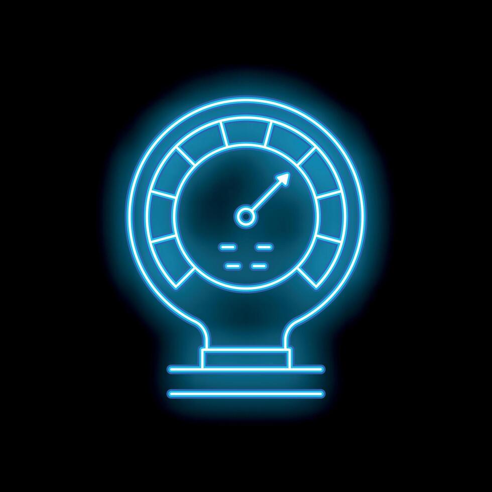 Neon blue speedometer glowing on dark background vector