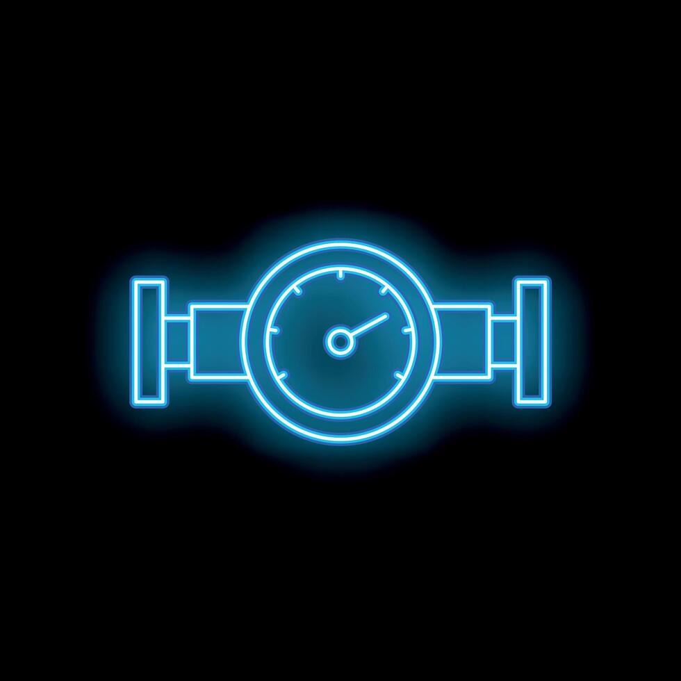 Neon blue water meter icon glowing on dark background vector