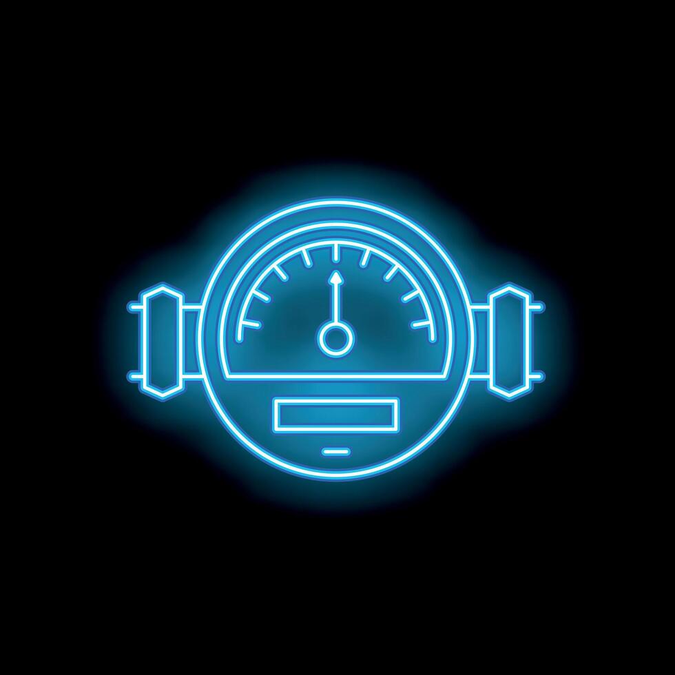 Neon blue water meter showing increasing costs concept on black background vector
