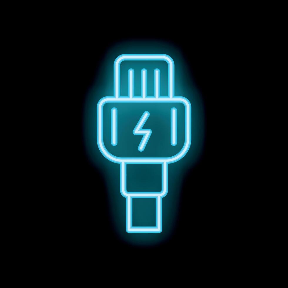 Neon usb cable icon glowing on dark background vector