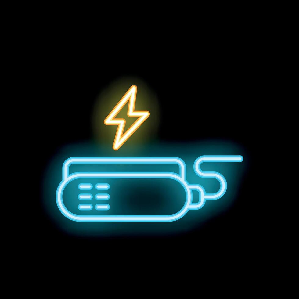 Neon sign of power bank being charged with electricity symbol vector