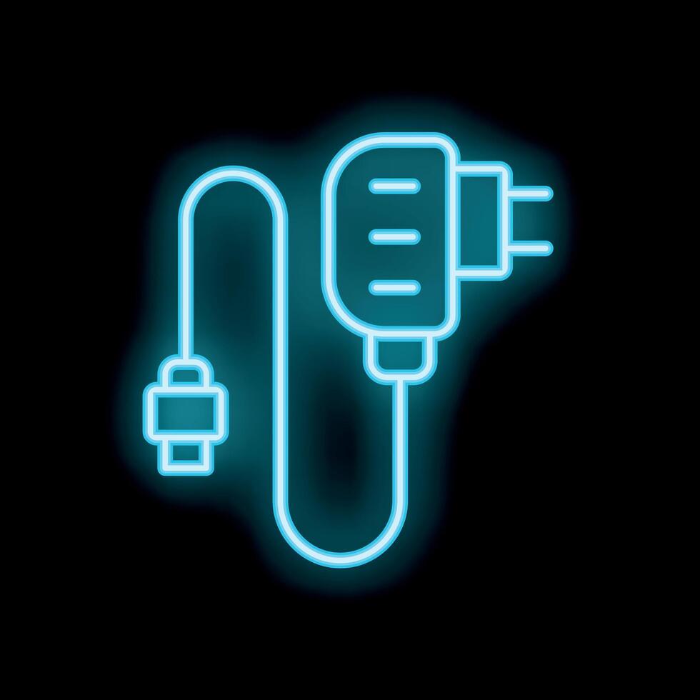 Neon phone charger symbol glowing on black background vector