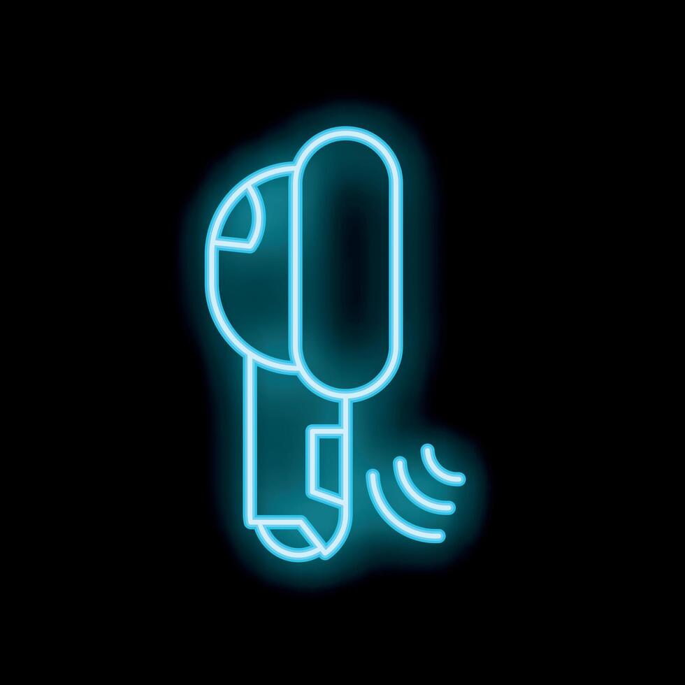 Neon icon of wireless earbuds transmitting sound waves vector