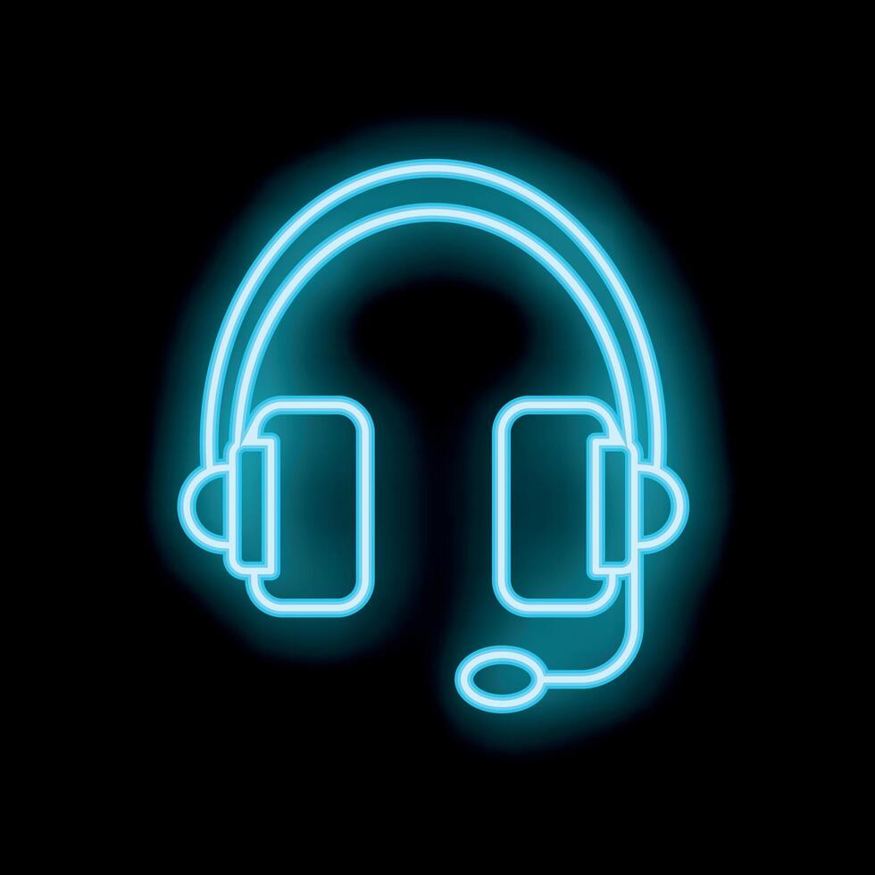 Neon blue headset glowing on black background vector