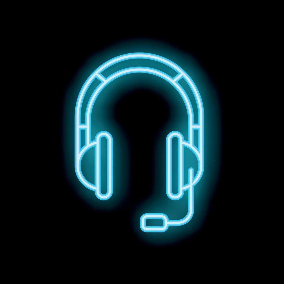 Blue neon headset glowing on a black background vector