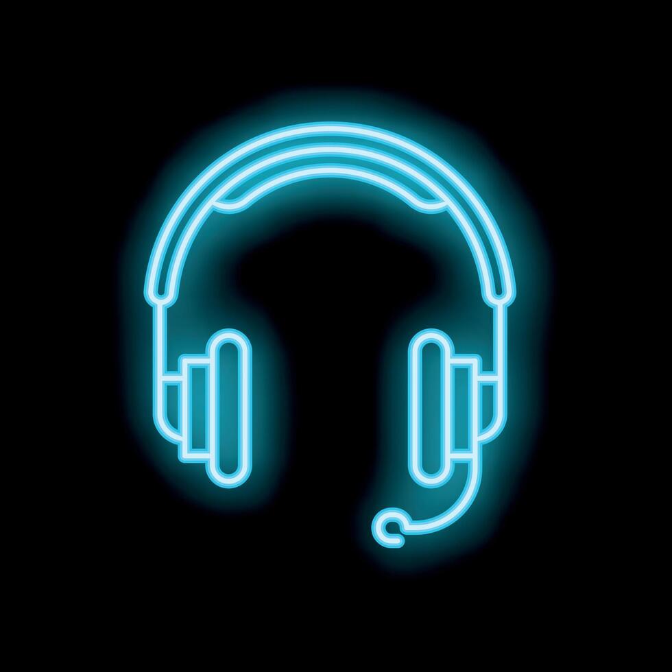 Neon headset glowing on black background vector