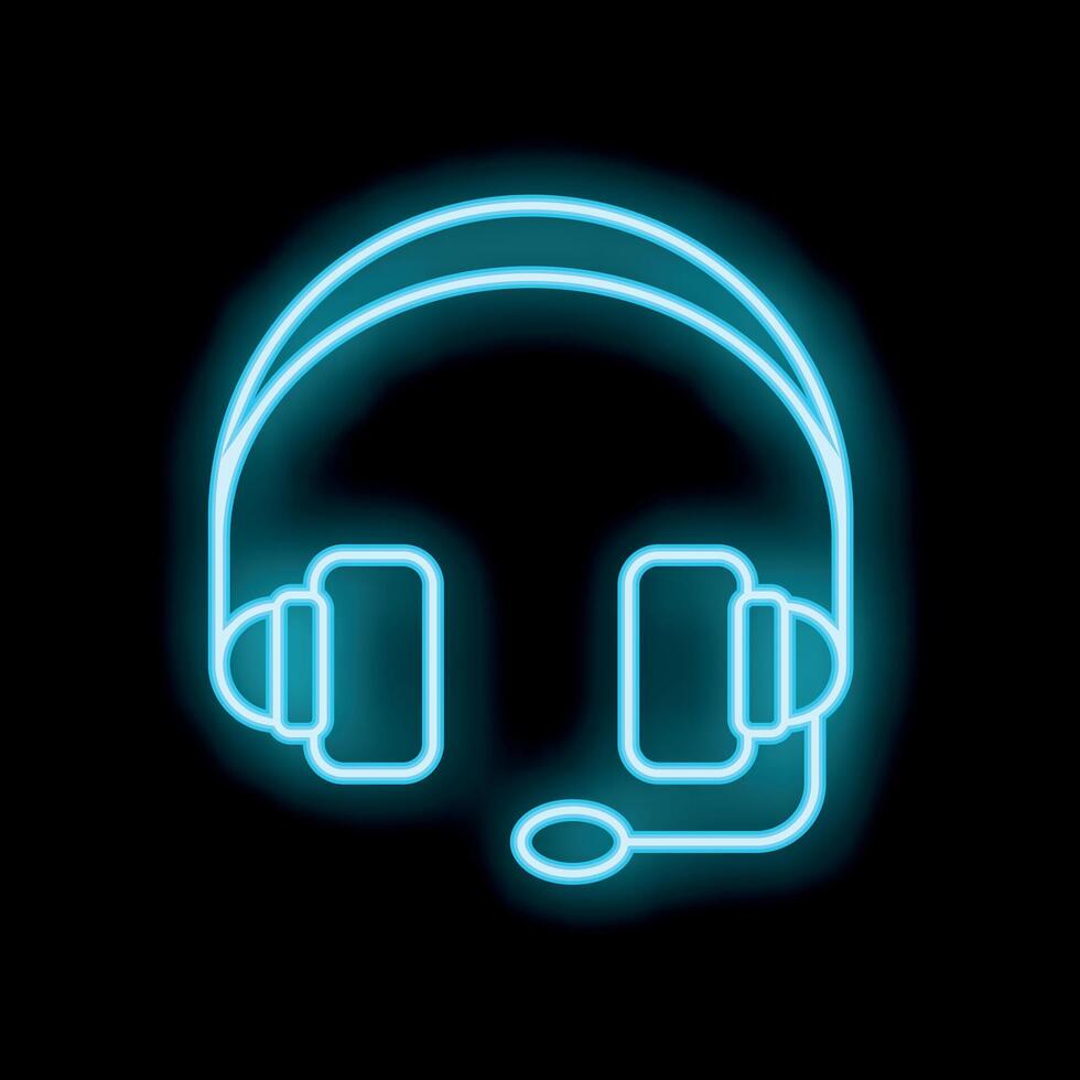 Blue neon headset shining on black background vector