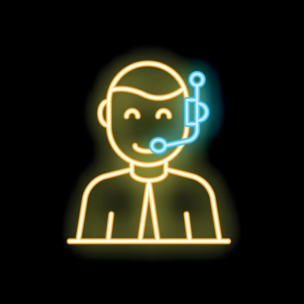 Neon sign of smiling male customer service representative wearing headset vector