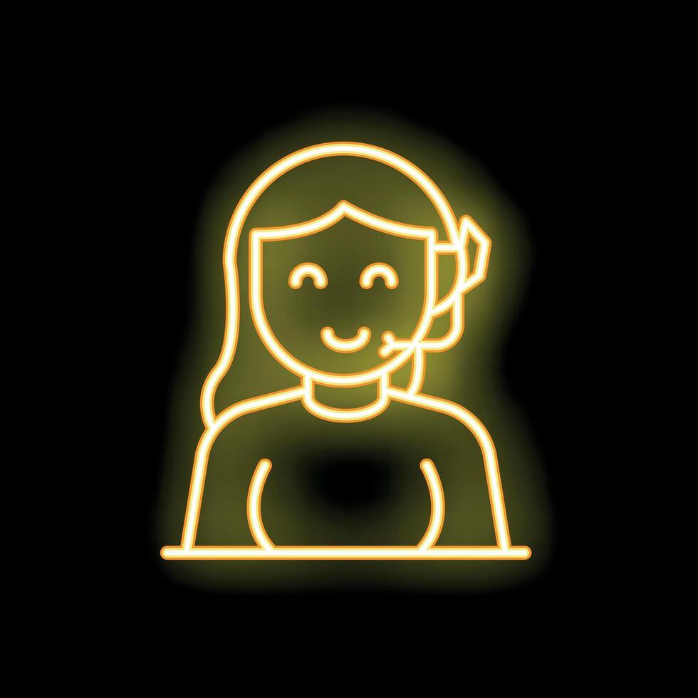 Neon sign of smiling female customer service representative wearing headset vector