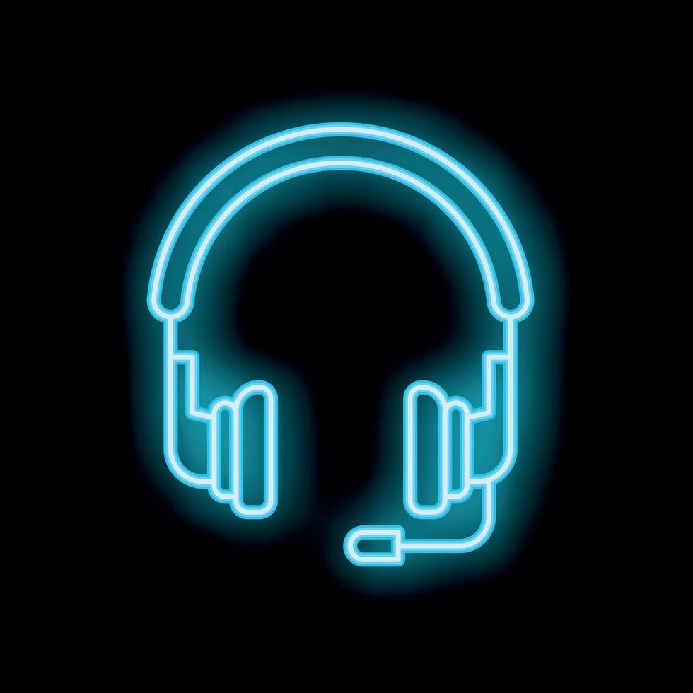Neon headset glowing on black background vector