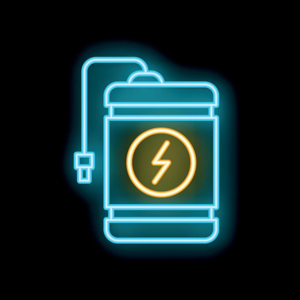 Glowing neon line power bank charger icon isolated on black background illustration vector