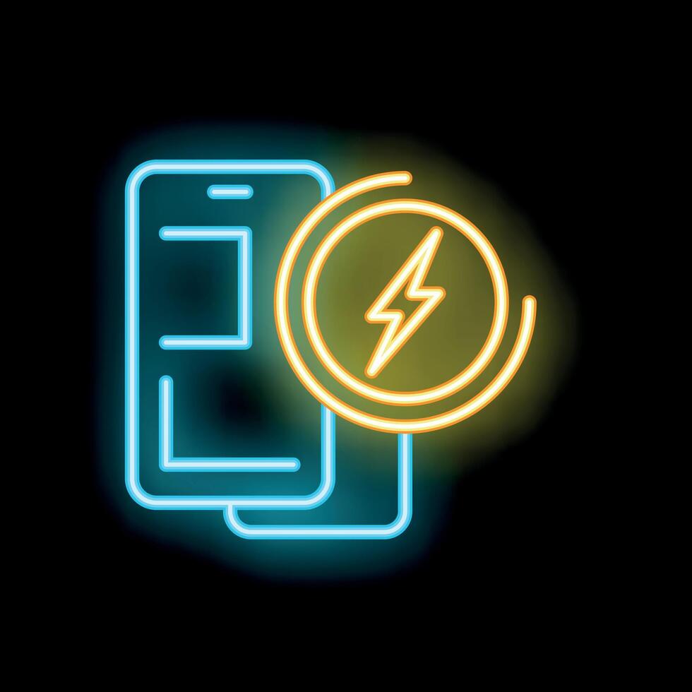 Neon sign showing smartphone being charged wirelessly vector