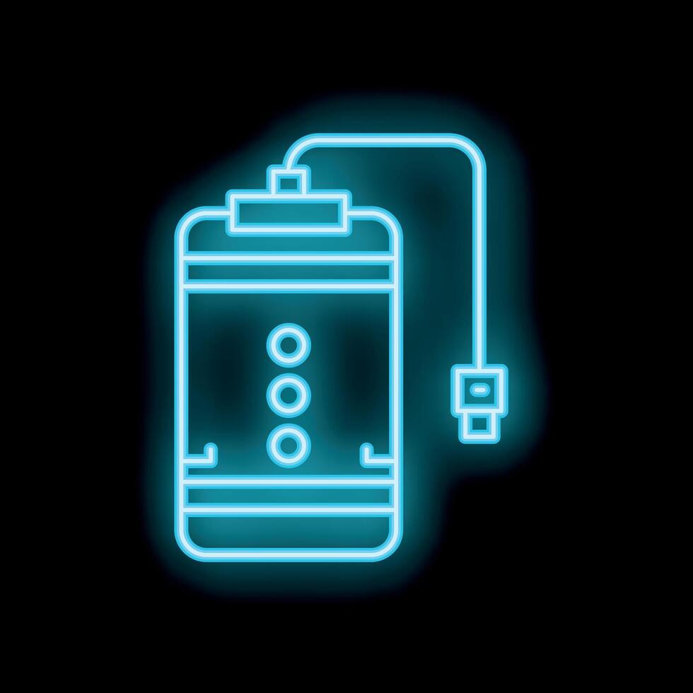 Neon power bank icon glowing against a black background vector