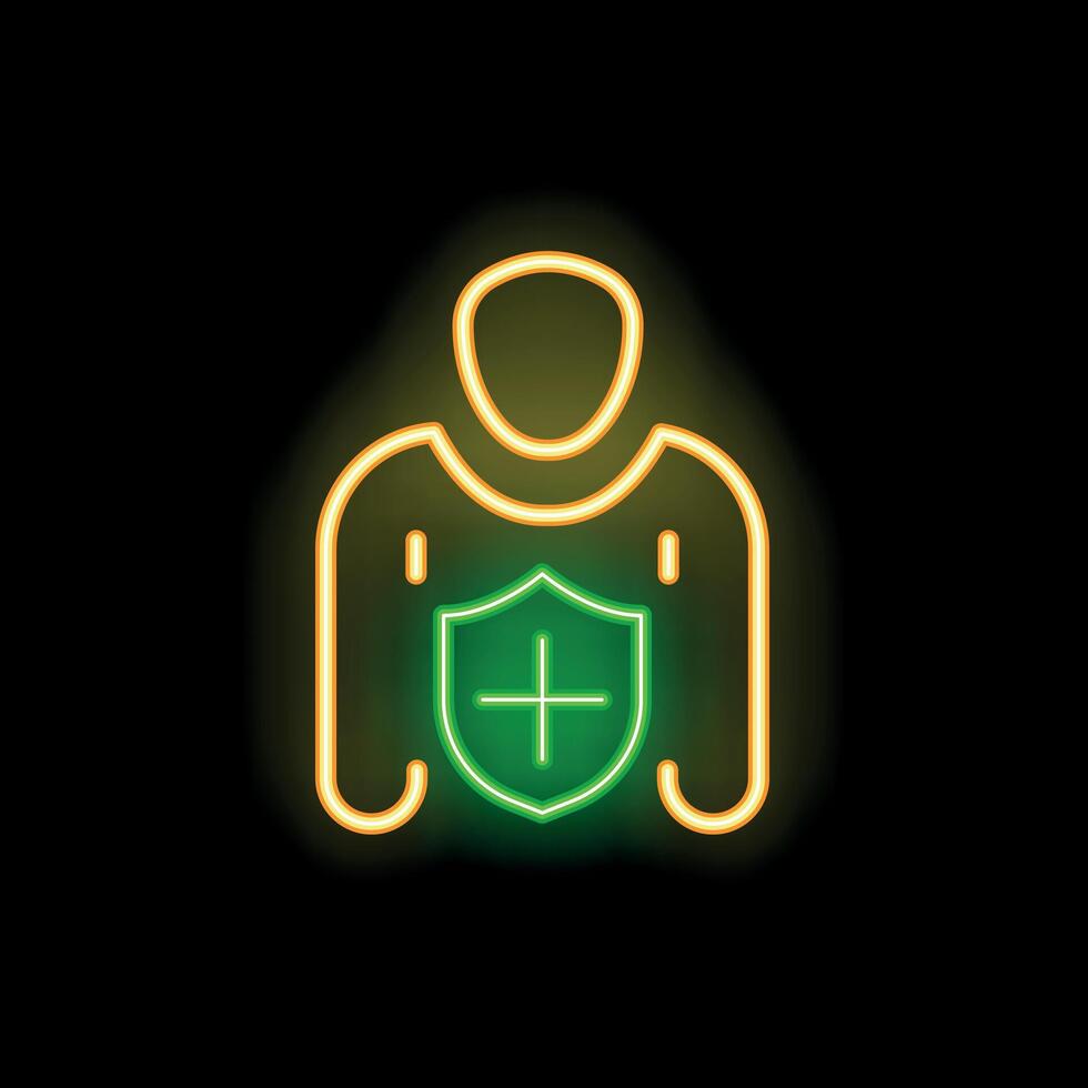 Neon sign of person wearing a protective shield with plus sign vector