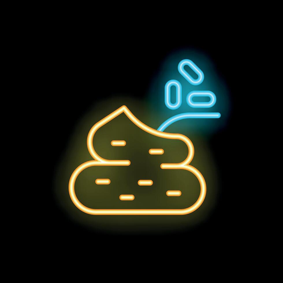 Neon icon of pile of poop spreading bacteria and viruses vector