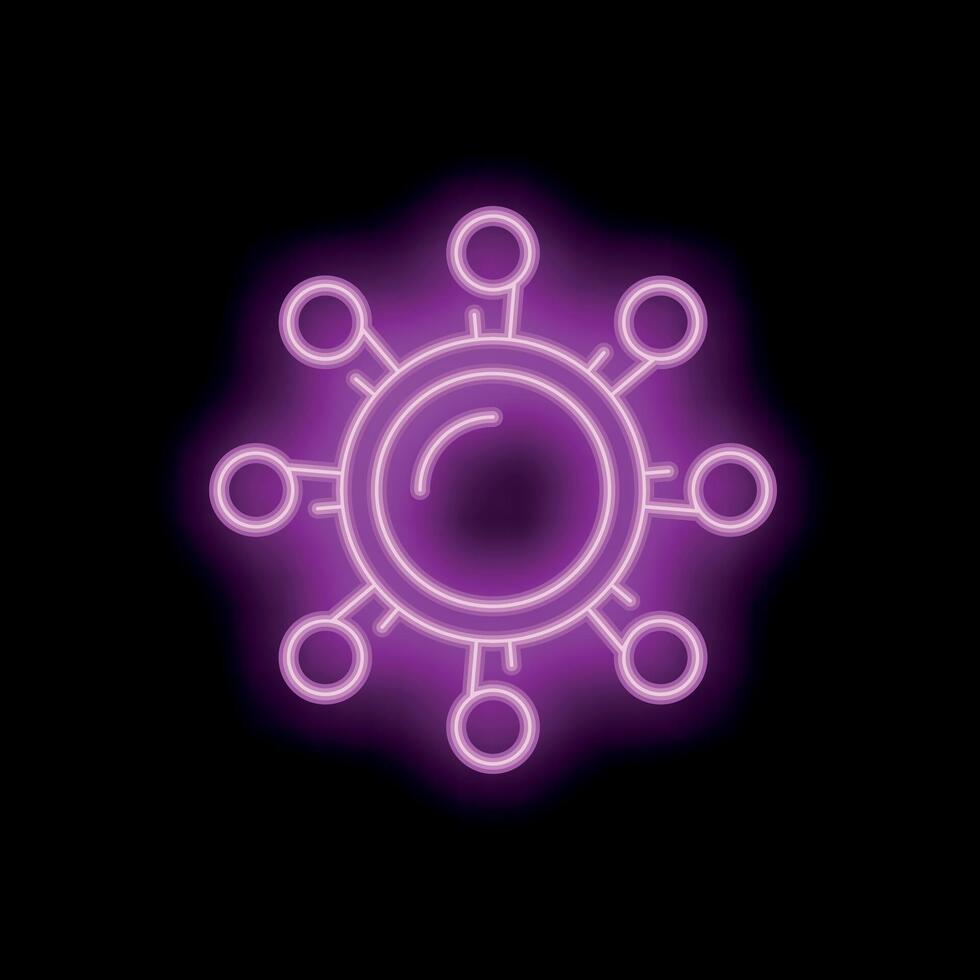 Neon style virus spooky icon glowing on dark background vector