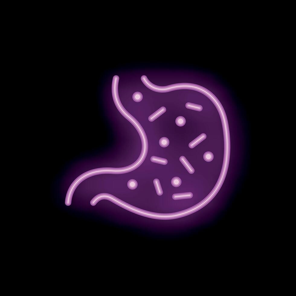 Neon style icon representing stomach bacteria infection on black background vector