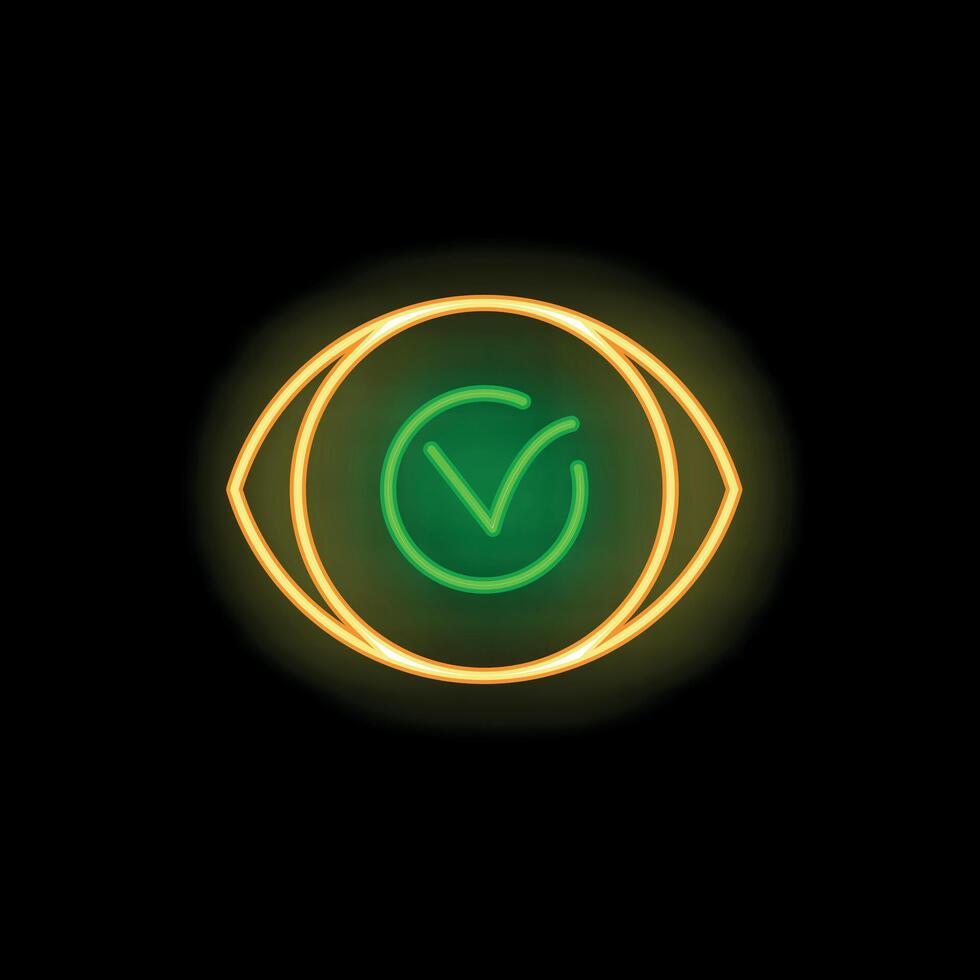 Neon eye showing check mark symbol representing correct vision vector