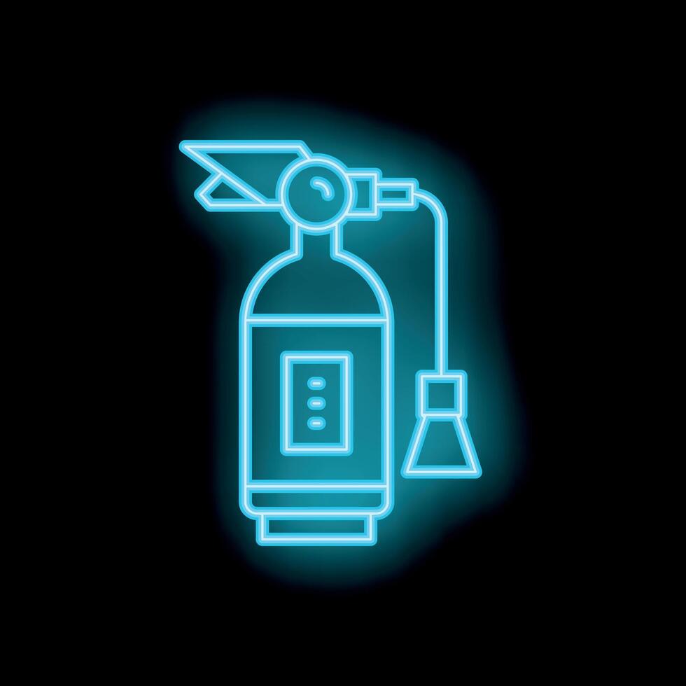 Neon fire extinguisher icon glowing against dark background vector