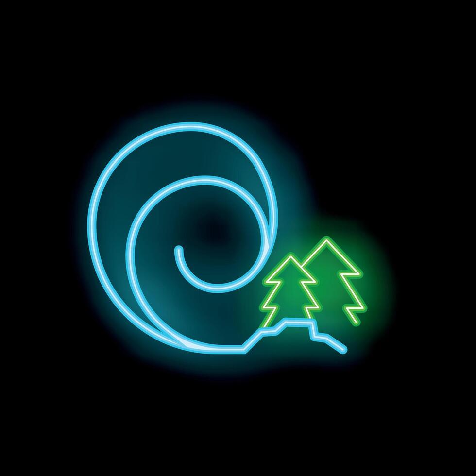 Neon style icon big wave covering trees forest demonstrating tsunami vector