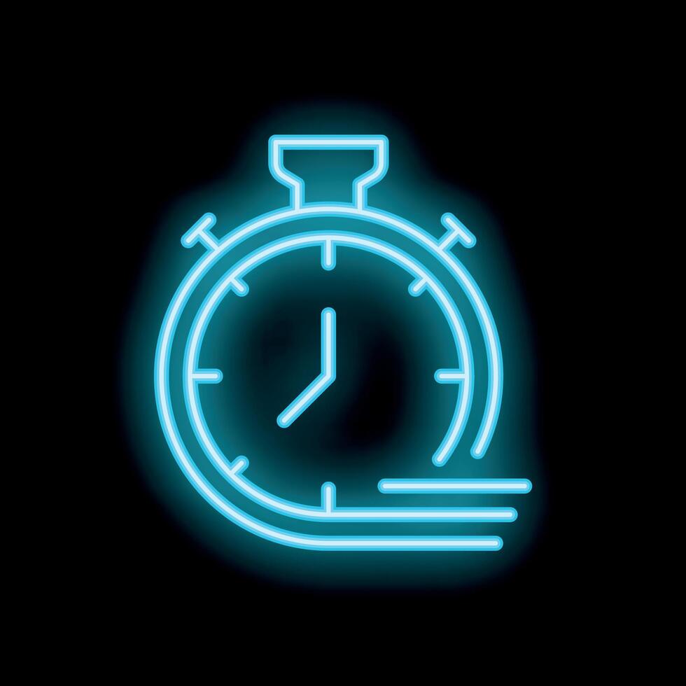 Neon blue stopwatch icon showing time passing quickly vector