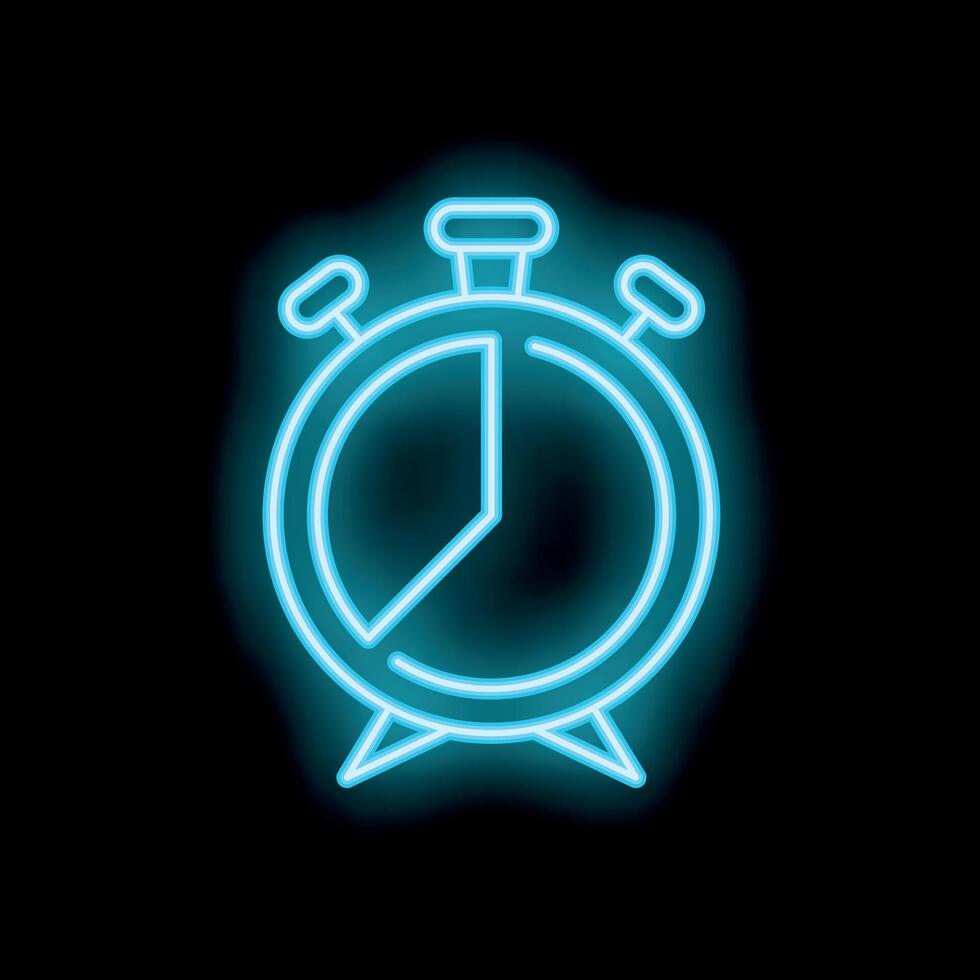 Neon clock showing time passing on black background vector