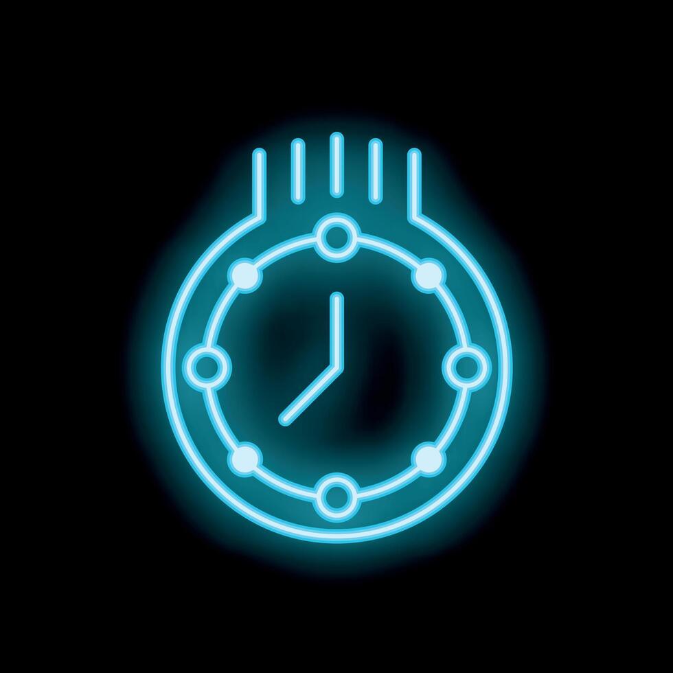 Neon blue clock shining in the dark background vector