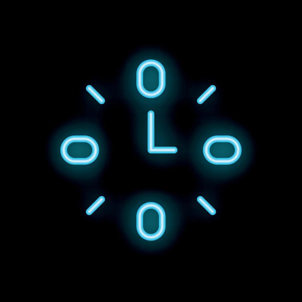 Neon clock shining on black background vector
