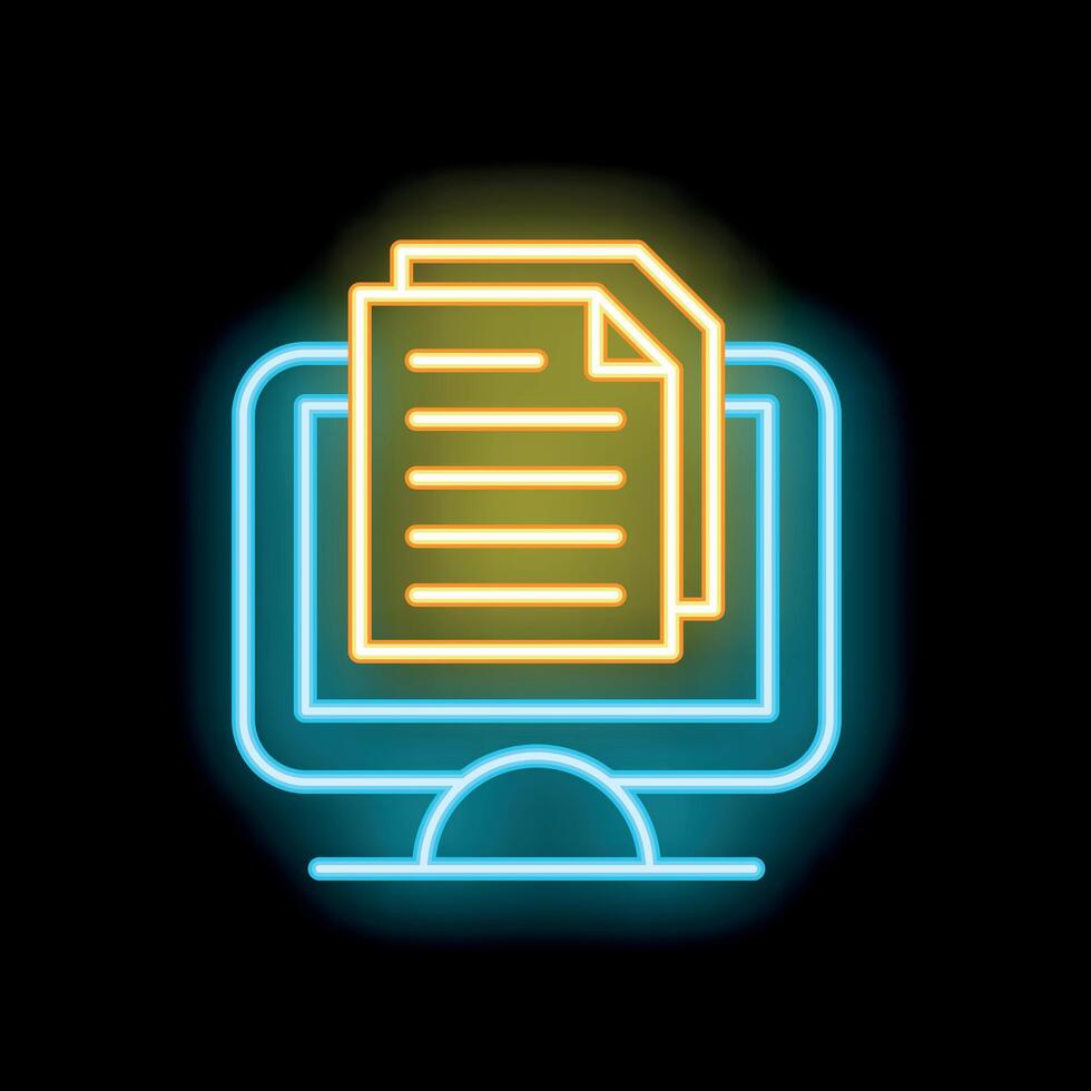 Neon icon showing documents displaying on computer screen vector