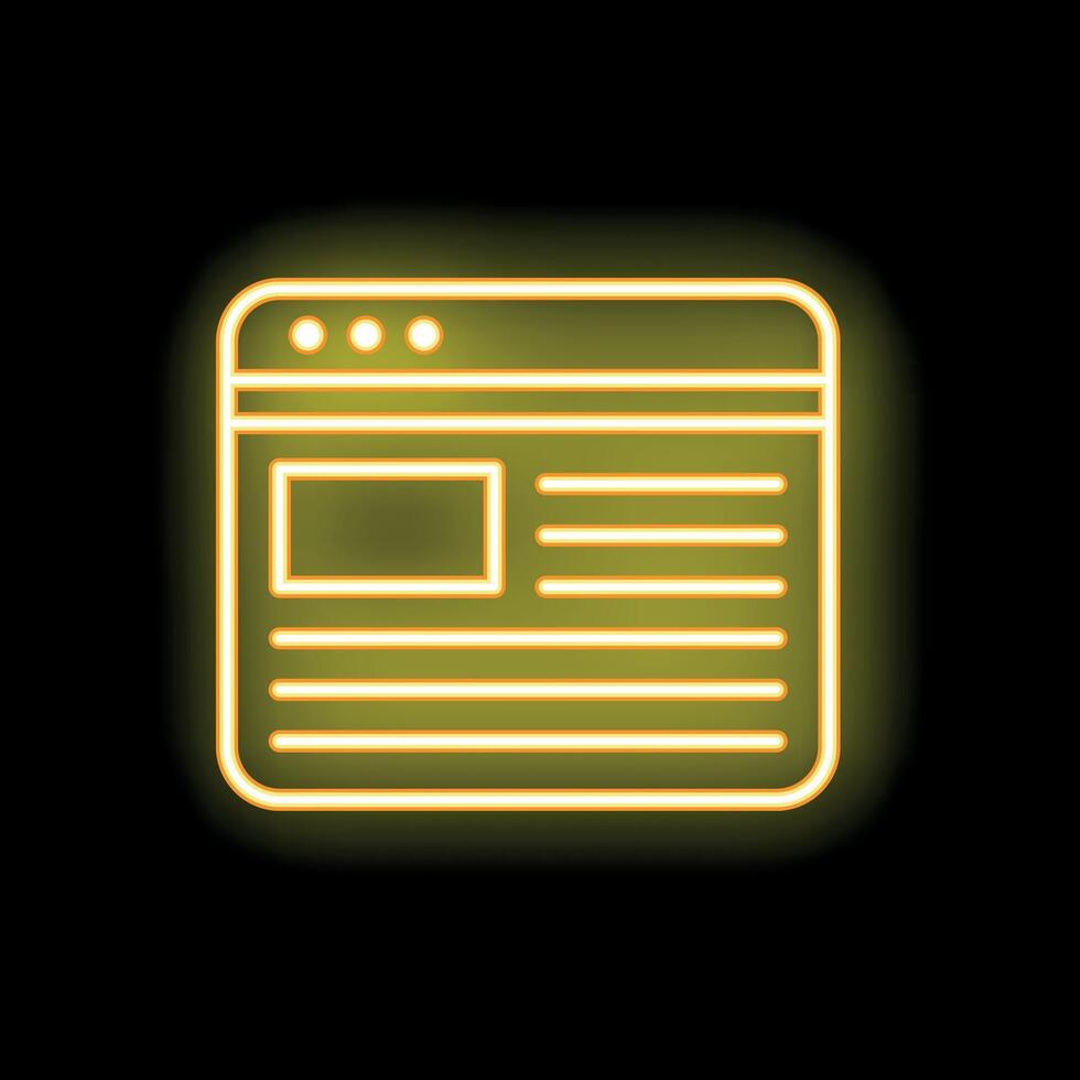 Yellow glowing neon line website design icon isolated on black background vector