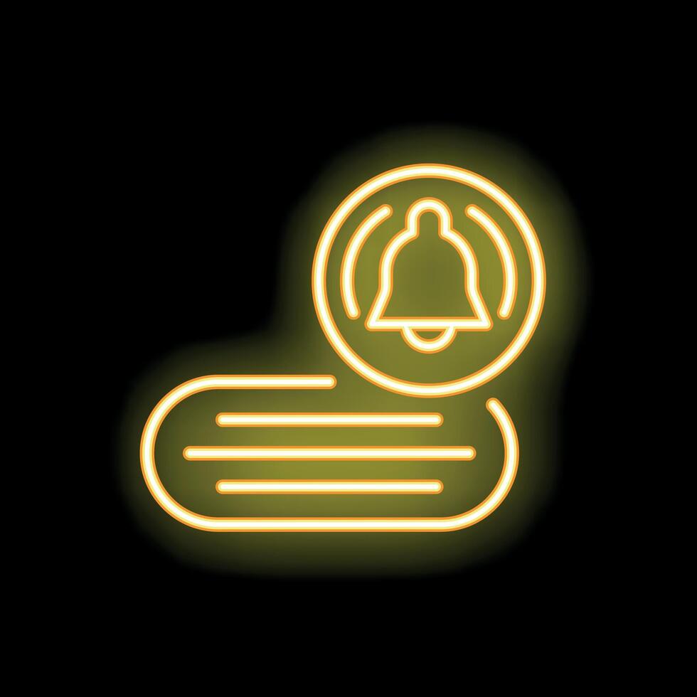 Neon yellow push notification bell icon on black background vector